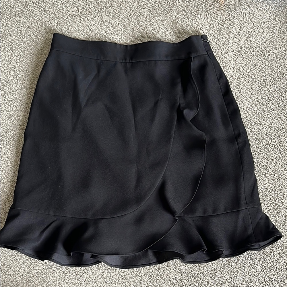 Club Monaco Black Mini A-Line Skirt with Ruffled Hem